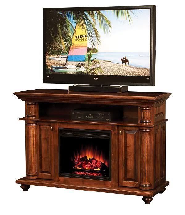 Amish TV Stand Electric Fireplace Media Component Storage Solid